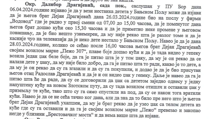 Optuznica Dalibor Dragijevic iskaz