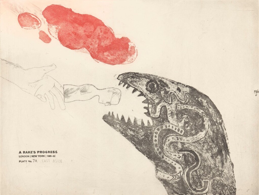 Evolucija u malom 5 Foto 3 Dejvid Hokni „Odbaceno iz „Razvratnikovog napretka 1961–1963 Brokopis akvatinta 49.53 x 62.23 cm Kolekcija Britanskog saveta © David Hockney