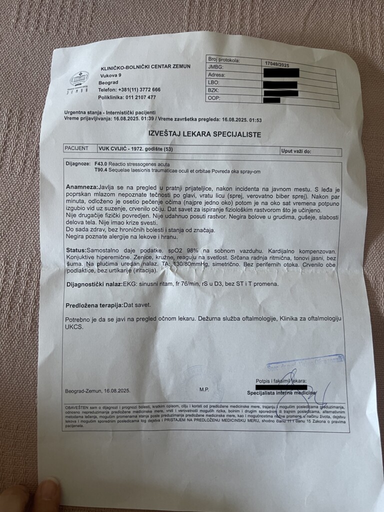 Novinara Vuka Cvijića policija mučki napala s leđa 3 Izvestaj lekara