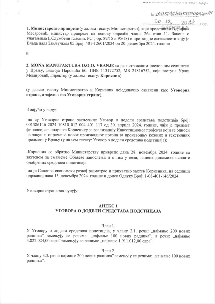 Bratu Tomislava Momirovića država već uplatila pola miliona evra 4 Mona Ugovor merged A1 13 copy