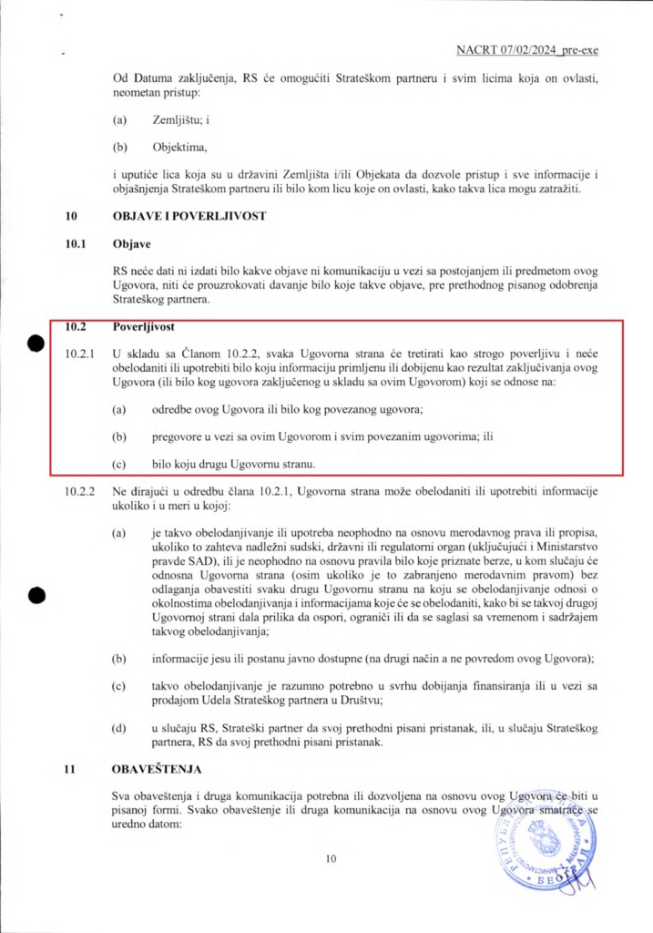 Za zakup na 99 godina Kušner neće platiti ni evro 13 INVESTICIONI UGOVOR Predlog SRB 12.02.2024. 10 copy 1