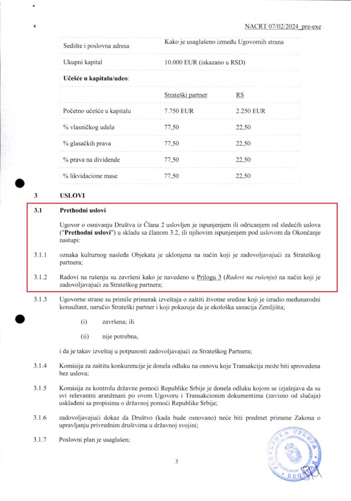 Za zakup na 99 godina Kušner neće platiti ni evro 6 INVESTICIONI UGOVOR Predlog SRB 12.02.2024. 3 copy 1