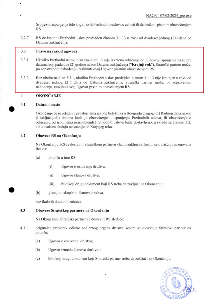 Za zakup na 99 godina Kušner neće platiti ni evro 8 INVESTICIONI UGOVOR Predlog SRB 12.02.2024. 5 copy 1