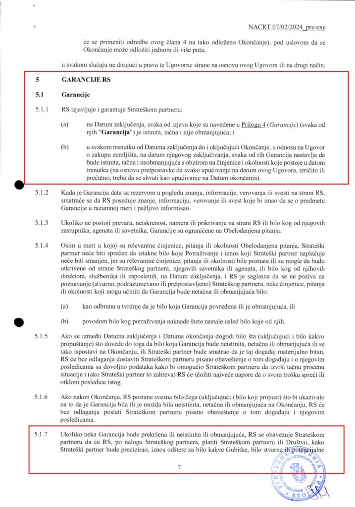Za zakup na 99 godina Kušner neće platiti ni evro 10 INVESTICIONI UGOVOR Predlog SRB 12.02.2024. 7 copy 1