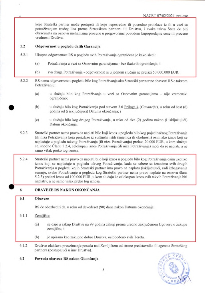 Za zakup na 99 godina Kušner neće platiti ni evro 11 INVESTICIONI UGOVOR Predlog SRB 12.02.2024. 8 copy 1