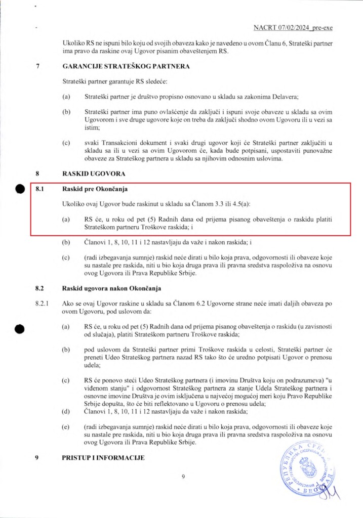 Za zakup na 99 godina Kušner neće platiti ni evro 12 INVESTICIONI UGOVOR Predlog SRB 12.02.2024. 9 copy 1