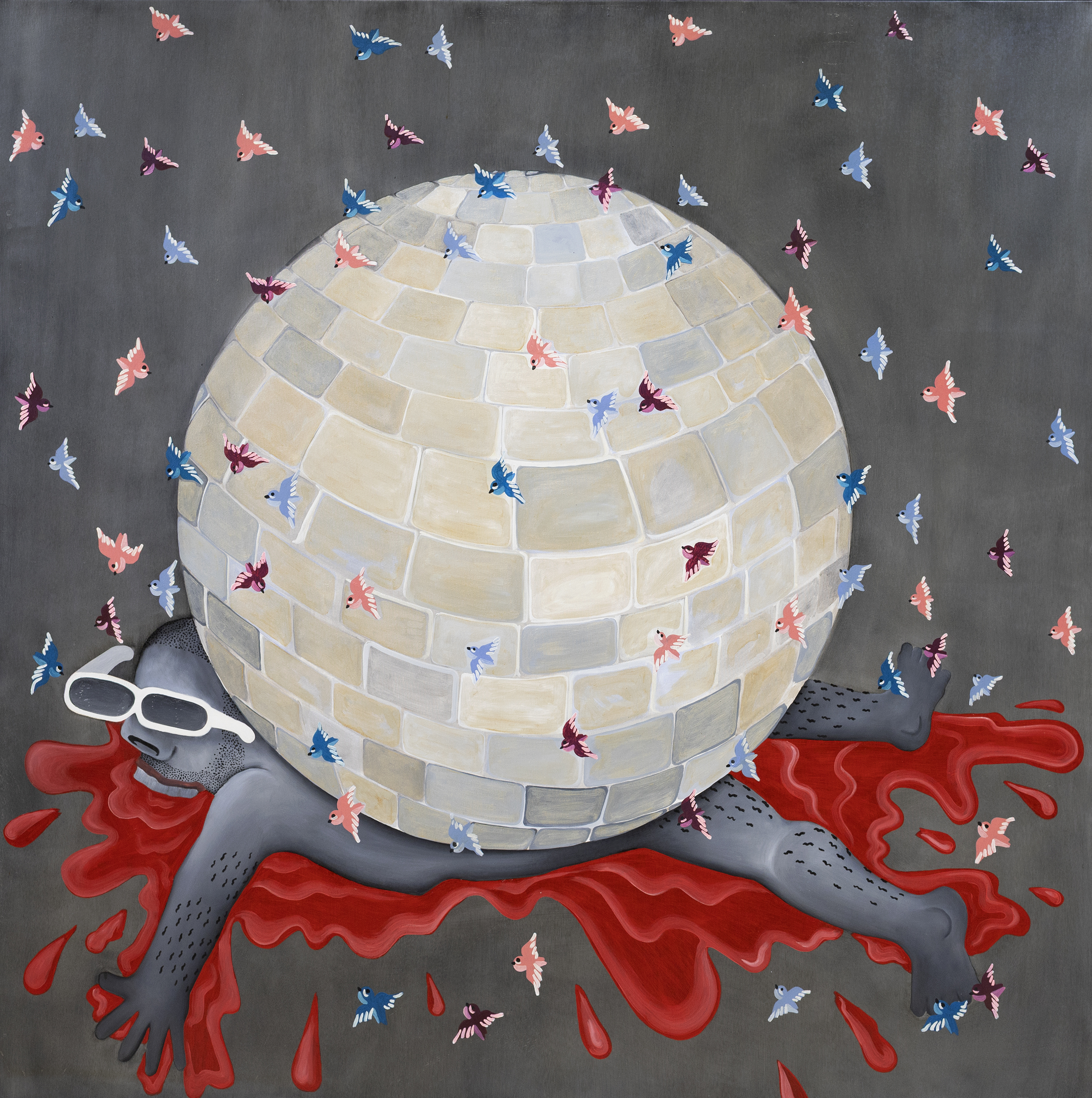 Čudnovata bića 1 Ј Тадија Јаничић СМРТ У ДИСКОТЕЦИ 2016. уље на платну 180 x 180 цм copy