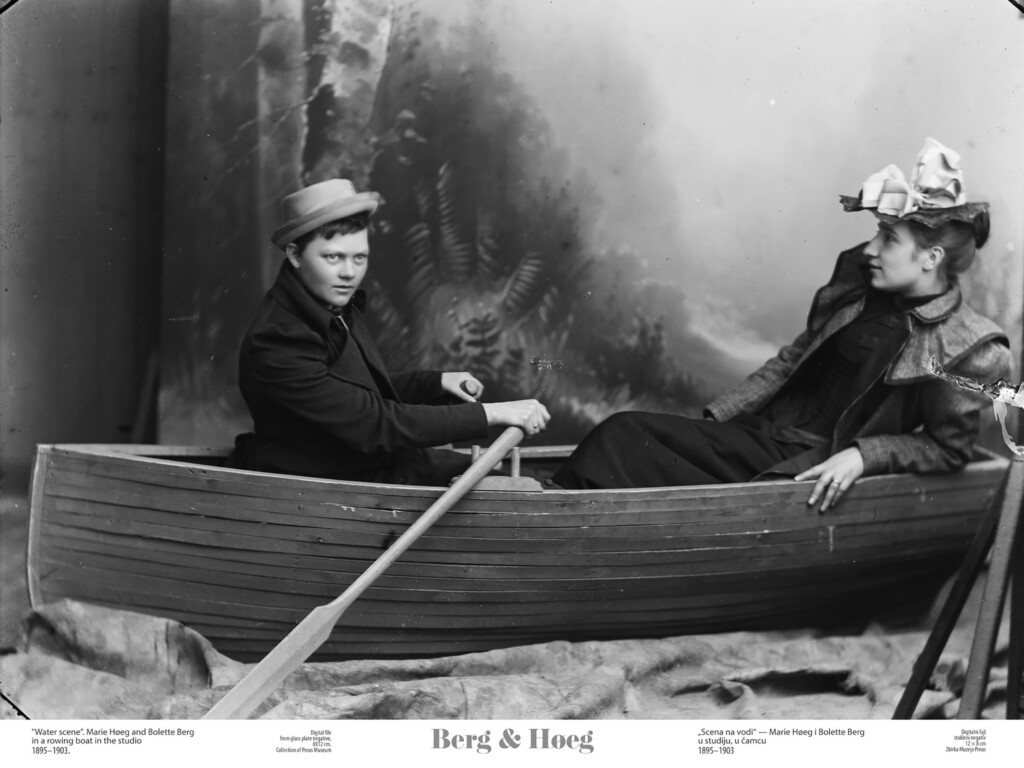 Water scene. Marie H├©eg and Bolette Berg in a rowing boat in the studio copy