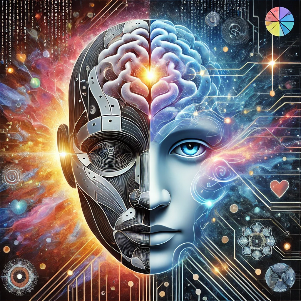 AI virusi - nova biološka oružja 1 DALL·E 2026 01 04 16.09.48 A symbolic and artistic illustration for a newspaper article showing the intertwining of artificial intelligence and humans. In the image half of a h