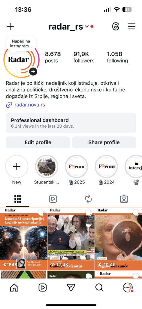 Napad na Instagram nalog Radara 2 IMG 0955